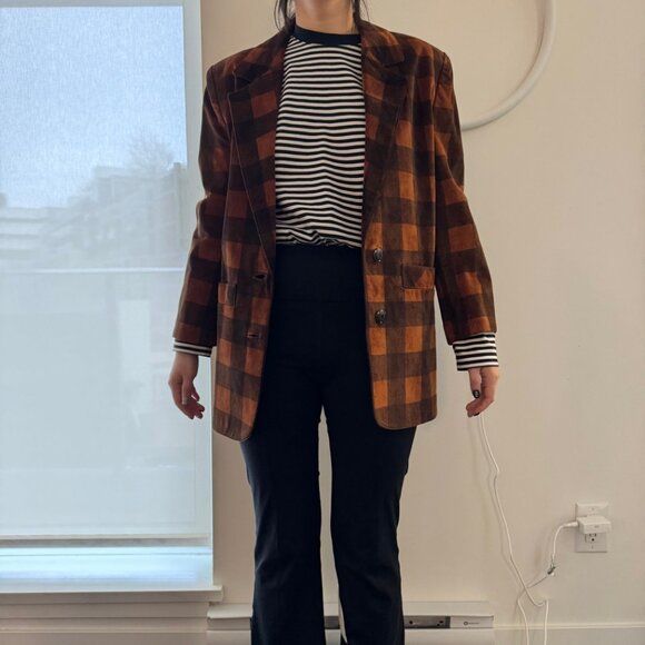 Vintage Danier Leather Suede Blazer Jacket Orange Checker Size XS Preowned - Picture 6 of 12